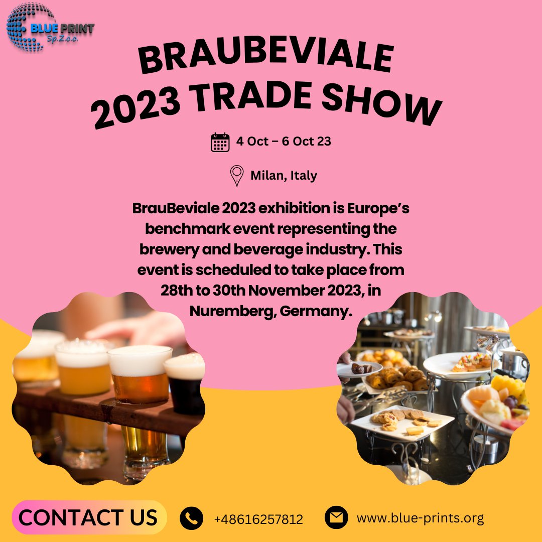 BrauBeviale 2023 exhibition is Europe’s benchmark event representing the brewery and beverage industry. This event is scheduled to take place from 28th to 30th November 2023, in Nuremberg, Germany.
To know more visit here: blue-prints.org/braubeviale-nu…