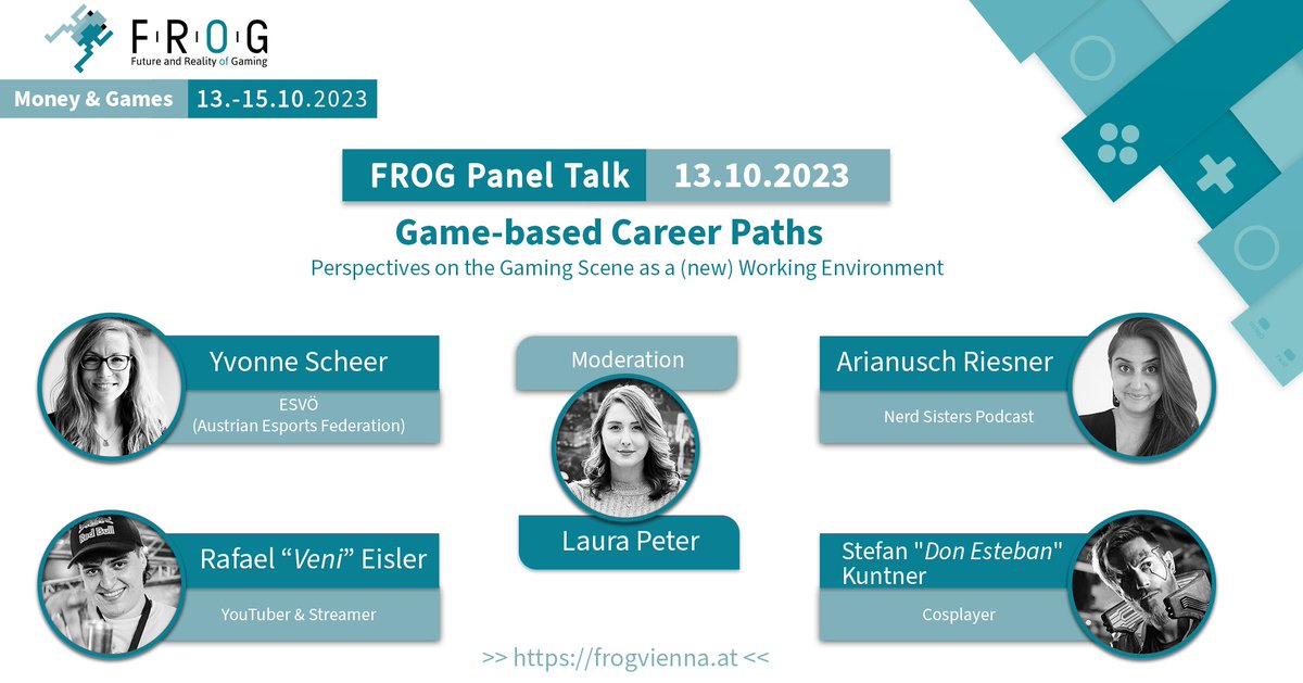 What are the challenges and opportunities of working in the #gaming scene? Join the #FROG2023 panel talk and gain valuable insights from our experts @triilauratops, <a href="/MsMadHatx/">MissMadHat 🎩</a> | <a href="/esvoe/">ESVÖ - E-Sport Verband Österreich</a>, <a href="/Venitroll/">Veni aka Eisler 🏳️‍🌈</a> <a href="/TheDonEsteban/">Don Esteban</a>, <a href="/Nerdari85/">Arianusch Riesner</a> | <a href="/nerd_sisters/">Nerd Sisters</a>. 🎙🎮💎🎉

#esports #streaming #cosplay