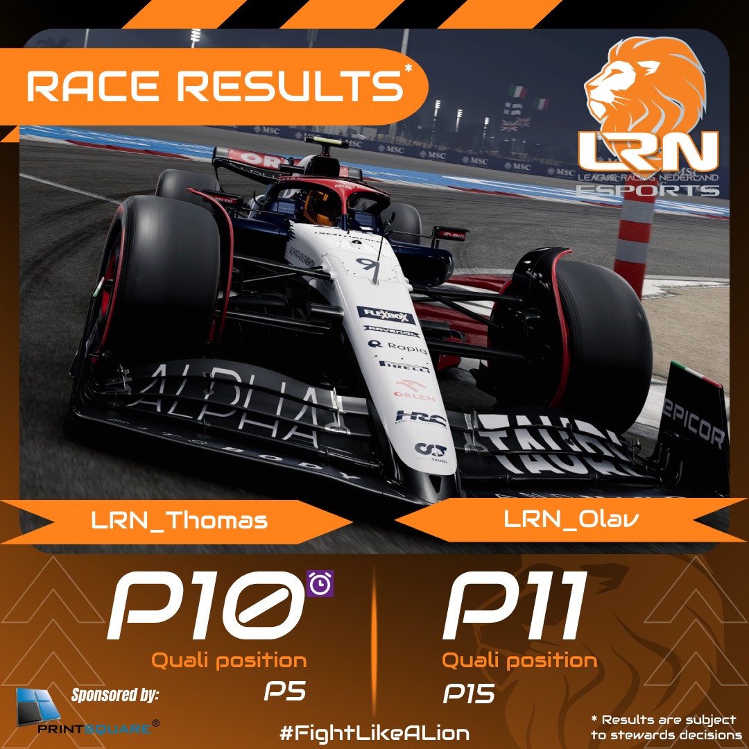 LeagueRacingNL's tweet photo. Race results at @EORFormula1
🦁

@LrnThomas bad luck knows no end. Once again it was possible to finish on the podium. Due to a collision he had to change his wing in the final phase of the race. @LRN_Olav finishes in 11th place.

#lrnesports #oneteamonedream #fightlikealion https://t.co/d7i9l1OrJZ