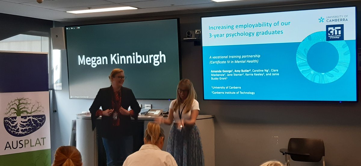 @DrAmandaGeorge and #AmyButler  at #AUsPLAT23
A collaborative approach to upskilling 3-year psychology graduates: Mental health vocational training partnership
Very inspirational collaboration! 
Leaving the best until last! Wrapping up #AusPLAT23