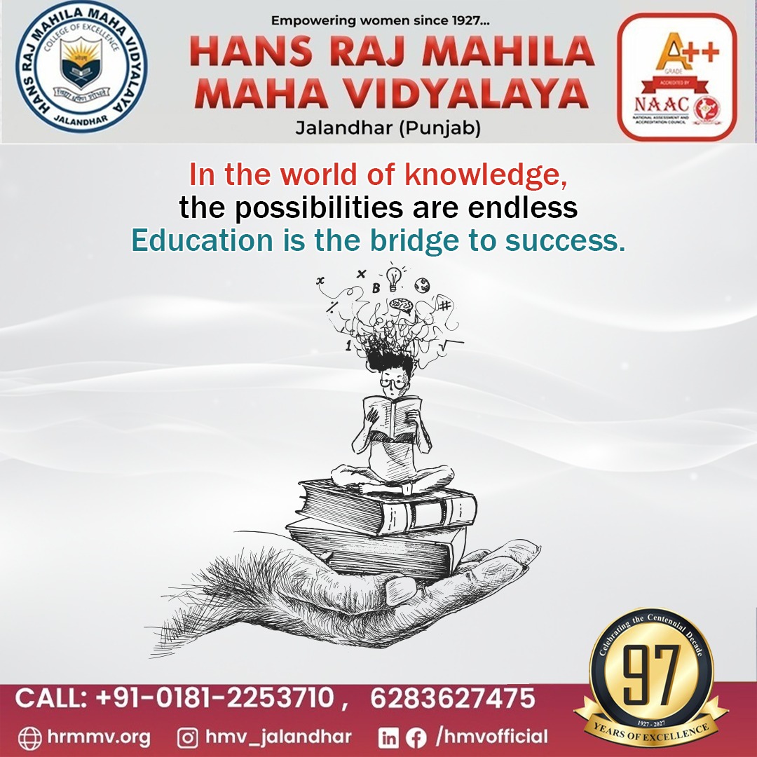 Education, with its guiding light, serves as the steadfast bridge to reaching those boundless horizons of success.
.

.

.

#hmv #hmvjalandhar #hansrajmahilamahavidyalaya #empoweringstudents #power #dynamicgrowth #leapforward #education #learn #learning #leader #knowledge