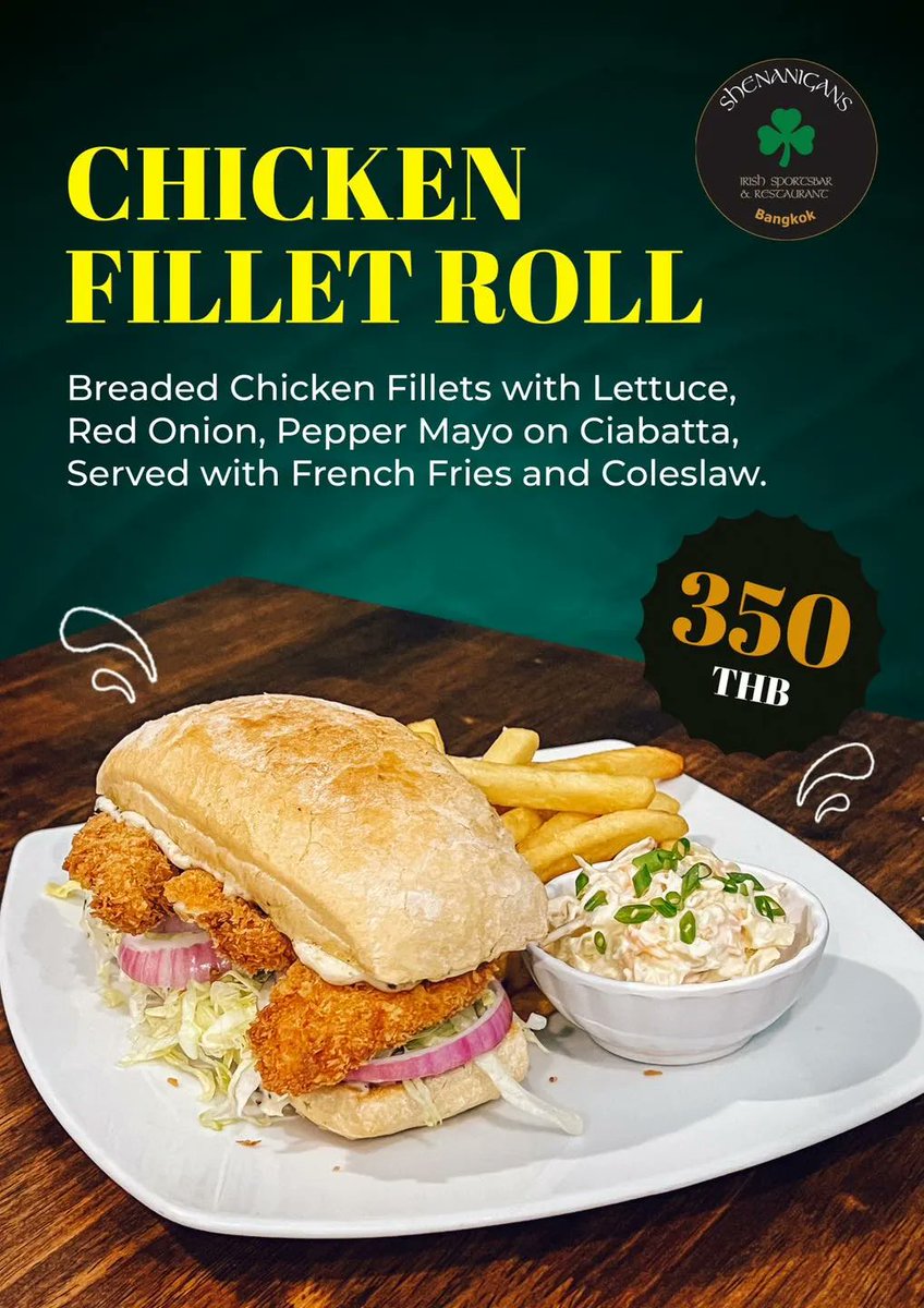 Shenanigansbk's tweet image. Get your taste buds dancing with our mouthwatering Chicken Fillet Roll - a crispy delight! 🍗😋 #ShenanigansEats