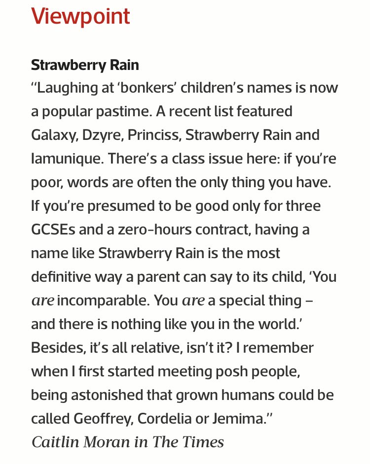 This is such a lovely viewpoint - disadvantaged parents giving their children unusual names is an act of love. 

If we’re ever tempted to judge, it’s good to bear this in mind…