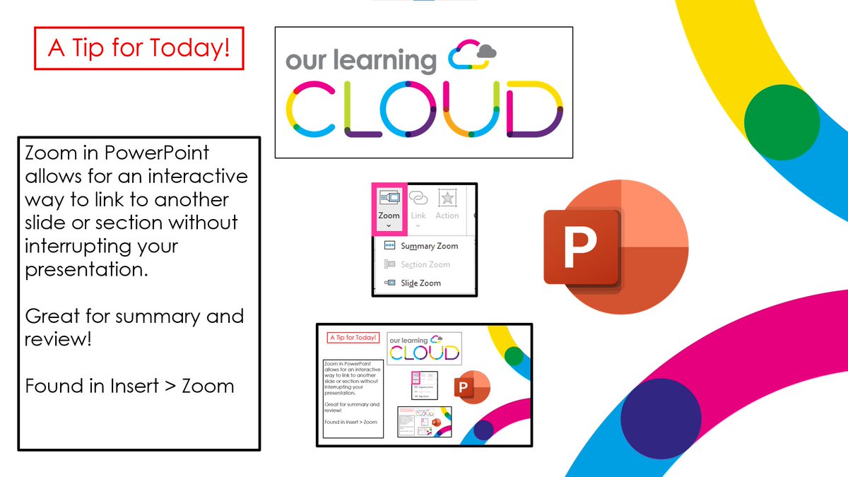 A Tip for Today!
Adding a 'Zoom' to a PowerPoint presentation can be a fantastic way to move between sections and slides smoothly. Fantastic for review or creating menu type slides.