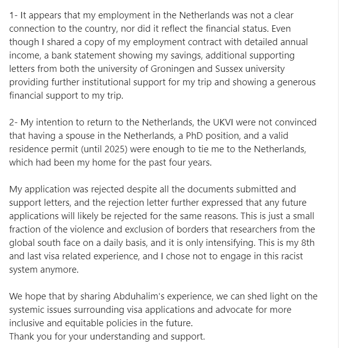 Throughout this week, I will be attending the @EUSARF conference taking place at the @Sussexuni in the UK. Unfortunately, my participation in this conference has been reduced to a mere online participation due to @ukho visa rejection.

Read more here:
linkedin.com/posts/abduhali…