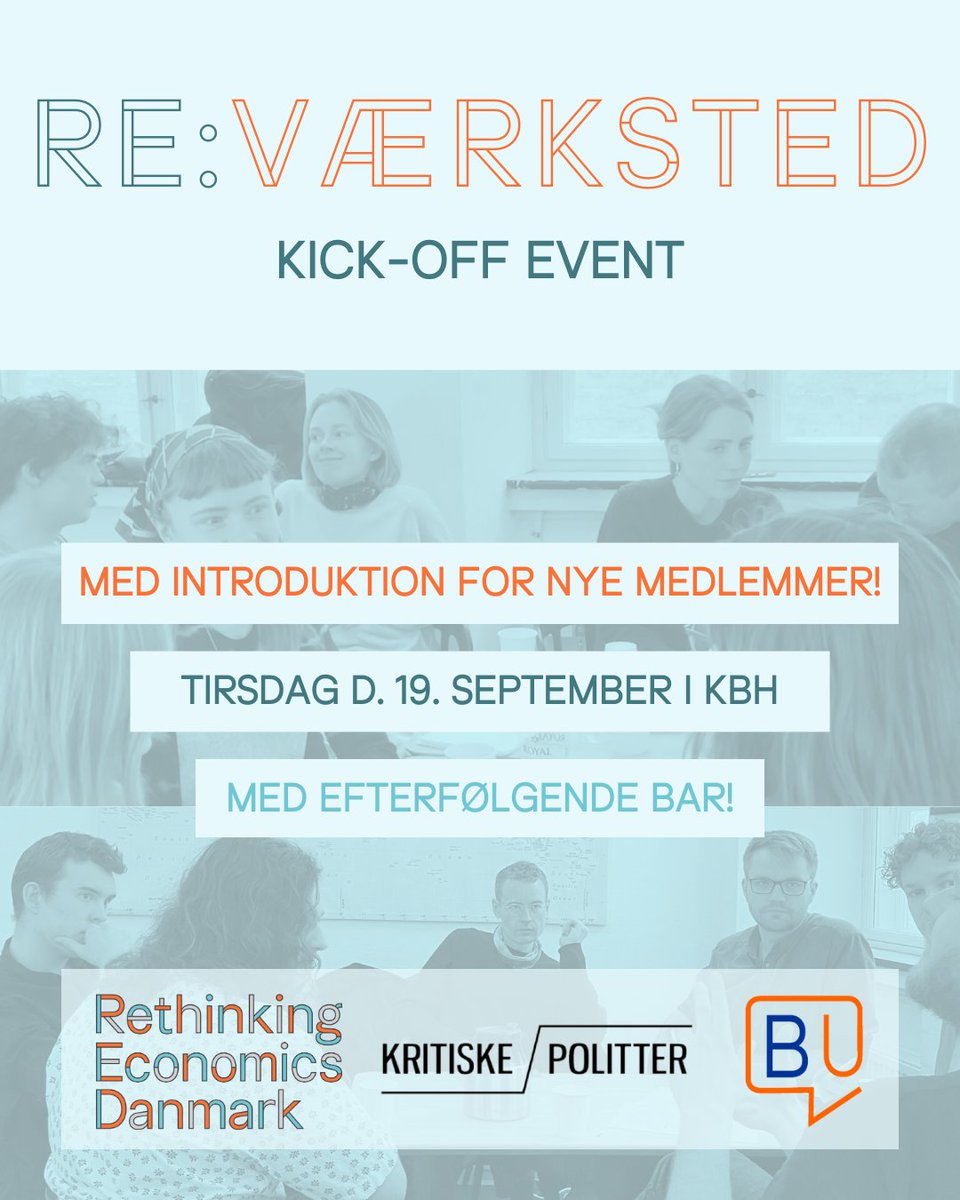 RE:VÆRKSTED 😎🧃✨
Kom med til semester-kick-off af RE:DK, Kritiske Politter og Busines Unusuals arbejdsmøde! 

Med hyggelig fællesspisning og introduktion til organisationernes vision. 

Efterfølgende tager vi på en beværtning og væder ganen.

Læs mere: facebook.com/events/8345953…