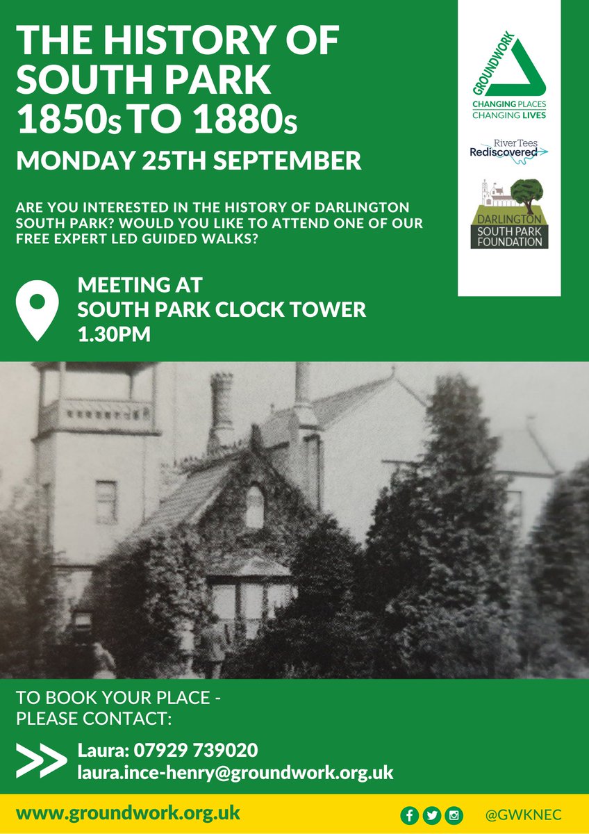 Would you like to join an expert-led member of our team on a historical walk in Darlington South Park? 🚶‍♀️
We will be hosting a range of these over the next couple of months, that will be filled with historical information and fascinating facts about Darlington South Park🌳