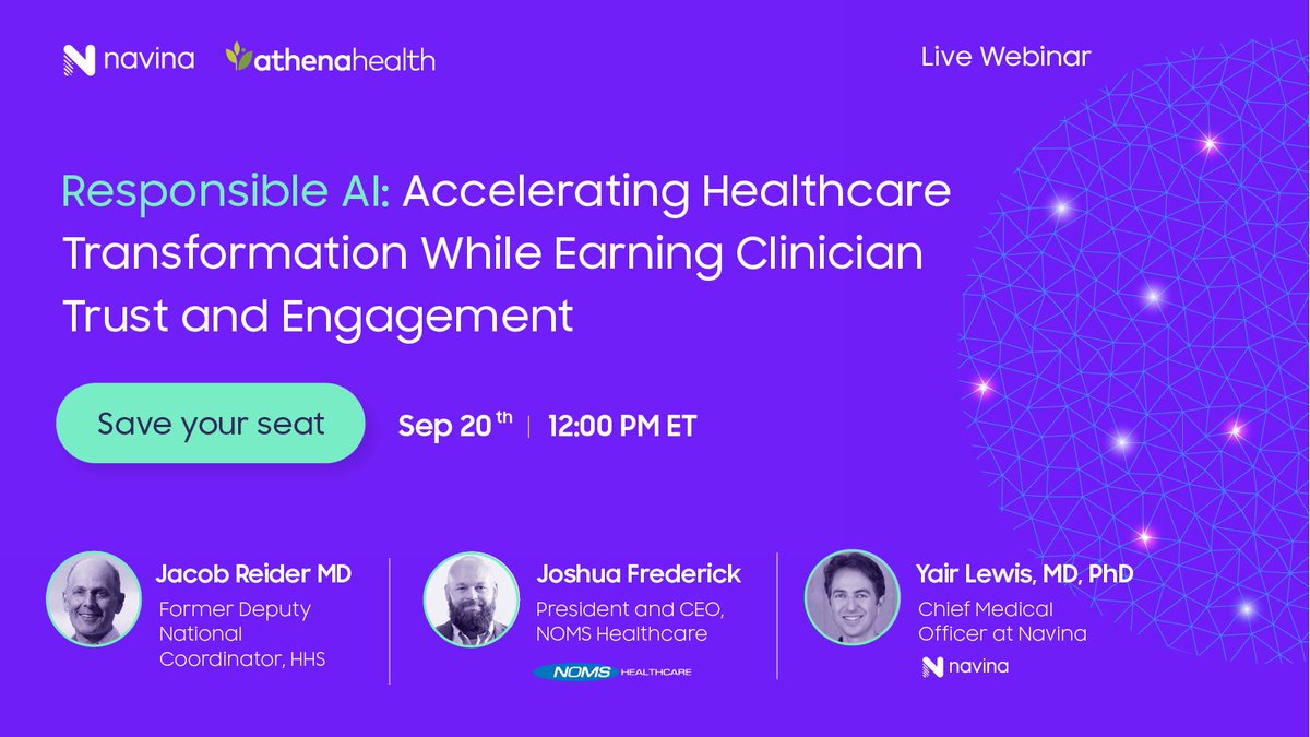 Join us for a webinar on how healthcare organizations can responsibly adopt AI today. Our panel of experts will share practical strategies for driving transformative healthcare outcomes while upholding patient privacy and provider trust. 
Register here: bit.ly/46as8pP