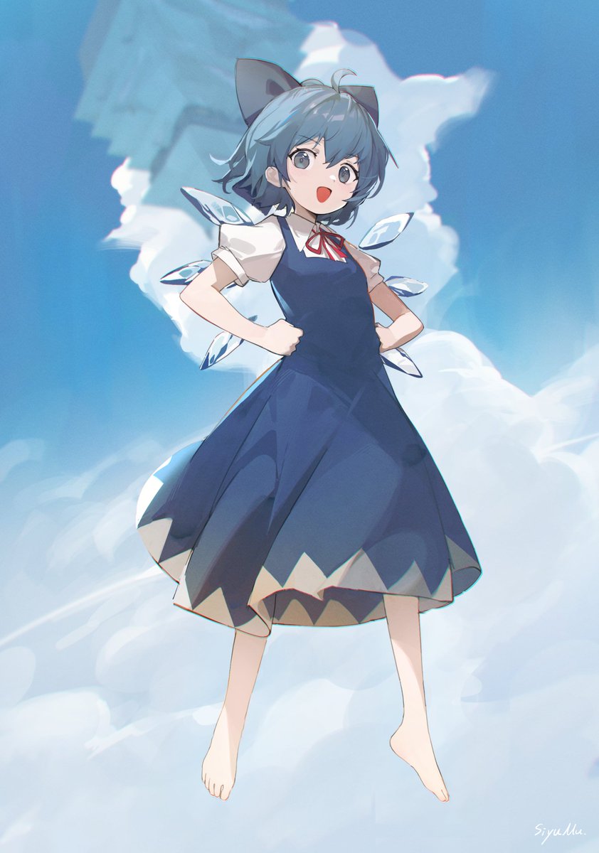 cirno 1girl solo blue dress blue hair wings ice dress  illustration images