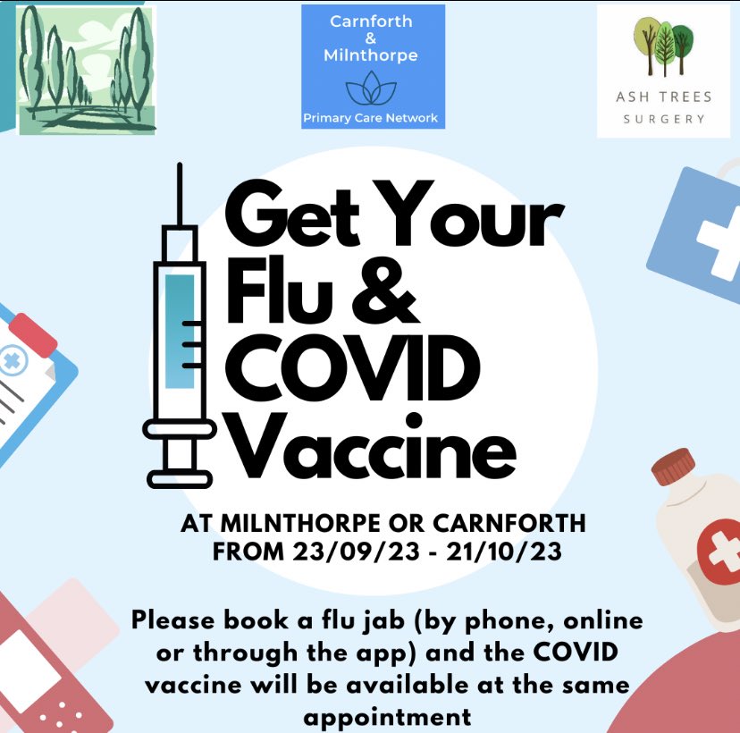 Ashtrees_Gp's tweet image. 🦠Keep an eye out for a text or letter arriving asking you to book your Flu and Covid vaccine. 

👍🏻 Be winter ready and book your appointment today 

#fluvaccine2023 #winter #covidvaccines