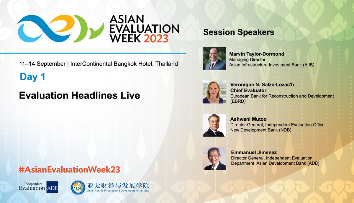 Next on #AsianEvaluationWeek23, Plenary 2: Evaluation Headlines Live!
Heads of independent #evaluation discuss how we should refocus our efforts in tackling shared challenges.
Watch video: youtu.be/6mkILrtVXHM?si…
More details: asianevaluationweek.adb.org/sessions/plena…