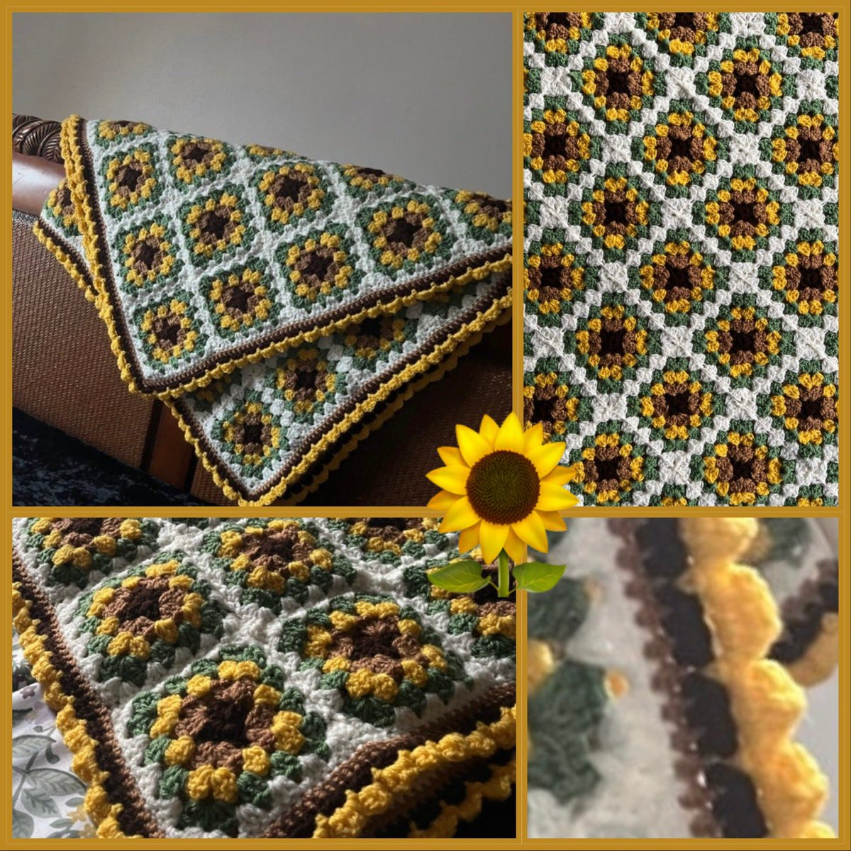 Handmade Crochet Sunflower Blanket 🌻🌻🌻 #crochetflower #MHHSBD #wip #earlybiz #magic #handmade #crochet #craftbizparty #crochetsunflowers #sunflowers #sunflowerblanket #picnicblanket #crochet #giftideas dwcrochetpatterns.etsy.com/uk/listing/124…