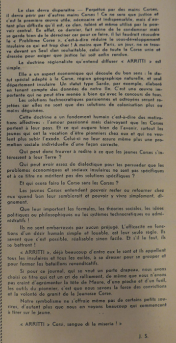 AndreFazi's tweet photo. Max Simeoni sera inhumé aujourd'hui.
Voici son 1er éditorial dans le 1er numéro du journal @Arritti qu'il a lancé en 1966.
Il est signé J. S. pour Jules Simeoni. Jules était son 1er prénom, qu'il avait choisi d'utiliser pour dissocier activités professionnelles et militantes. https://t.co/9p9UJmoXCF