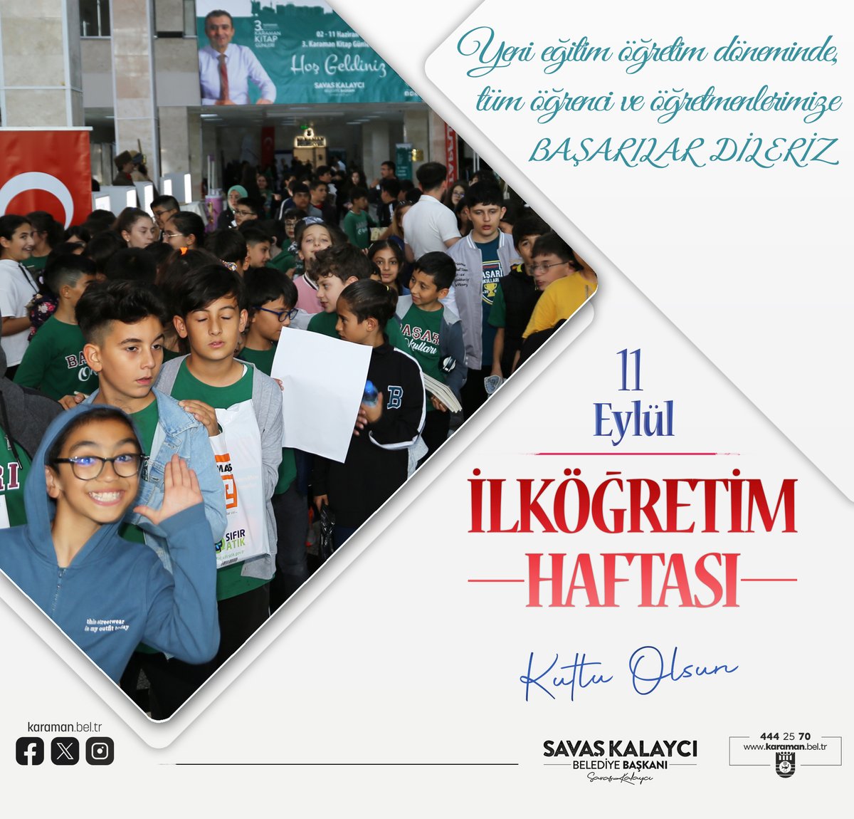 Yeni eğitim öğretim döneminde, tüm öğrenci ve öğretmenlerimize başarılar dileriz. İlköğretim Haftası kutlu olsun.
#İlköğretimHaftası #İlköğretimHaftasıKutluOlsun #YeniEğitimÖğretimYılı #OkullarAçıldı #Karaman #KaramanBelediyesi #SavaşKalaycı