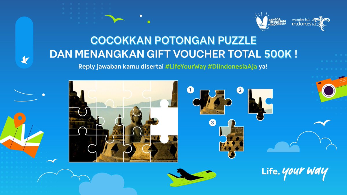 GIVEAWAY TOTAL 500rb‼️
*CUMA BUAT YANG BISA NEBAK!*

Hayo…mana potongan puzzle Candi Borobudur yang benar?!😳

Reply jawaban kamu + hashtag #LifeYourWay #DiIndonesiaAja. Boleh reply sebanyak-banyaknya ya, biar dinotice mimin~😘

Mimin tunggu sampai 18 September 2023 yaa🙈