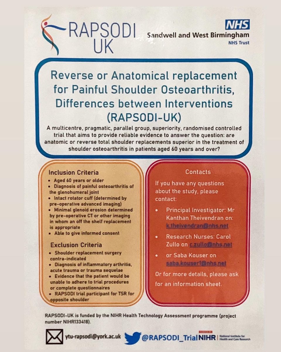 Well done to the team in recruiting the first @SWBHnhs patient to the @RAPSODI_Trial @KTheivendran. If you're interested in finding out more then please get in touch.