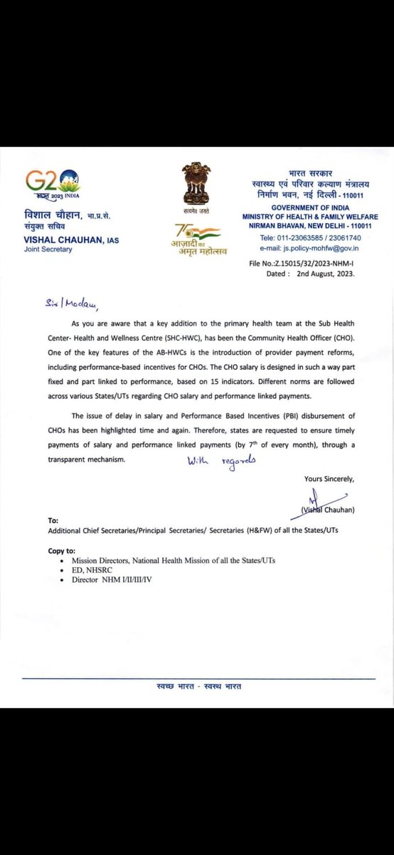 ChosForumindia's tweet photo. @ABHWC_MP @AyushmanHWCs @vishalchauhan_1 @NHM_MP  आदरणीय सर स्पष्ट आदेश के बाद भी मध्यप्रदेश मे समय पर PBI नही दिया जाता । 
@vishalchauhan_1 सर जी आपके आदेश का पालन नहीं किया जाता। PBI के लिए रिश्वत की मांग की जाती है, भ्रष्टाचार रोक हेतु CHO 
सैलरी + PBI मर्ज किया जाना चाहिए, https://t.co/5aYKWneIRm