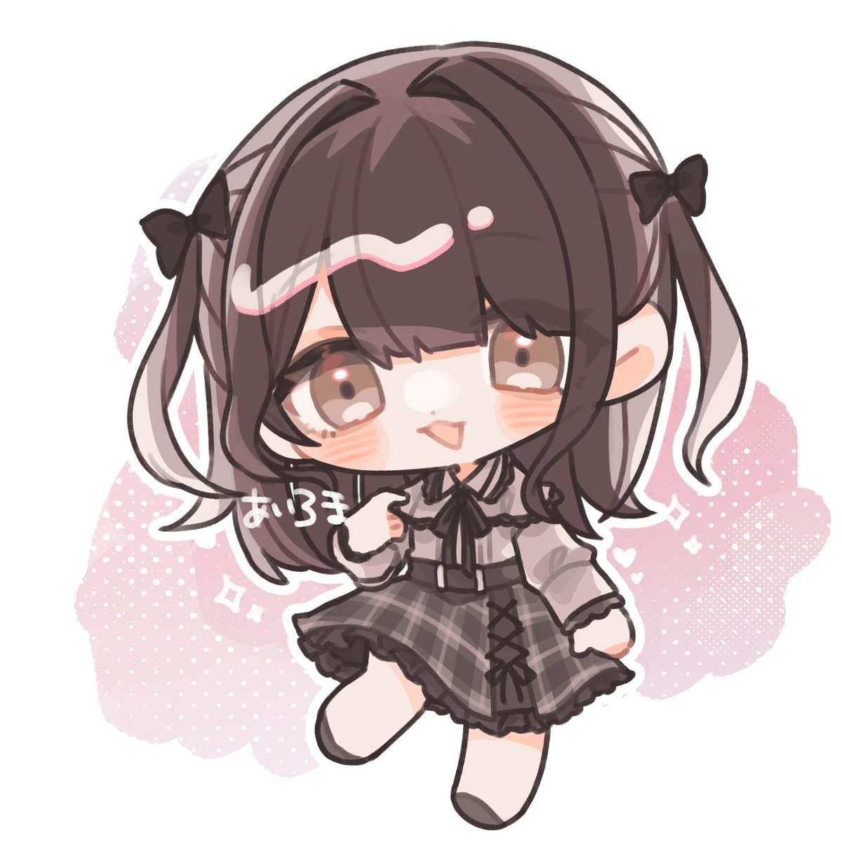 1girl solo skirt chibi brown eyes brown hair two side up  illustration images