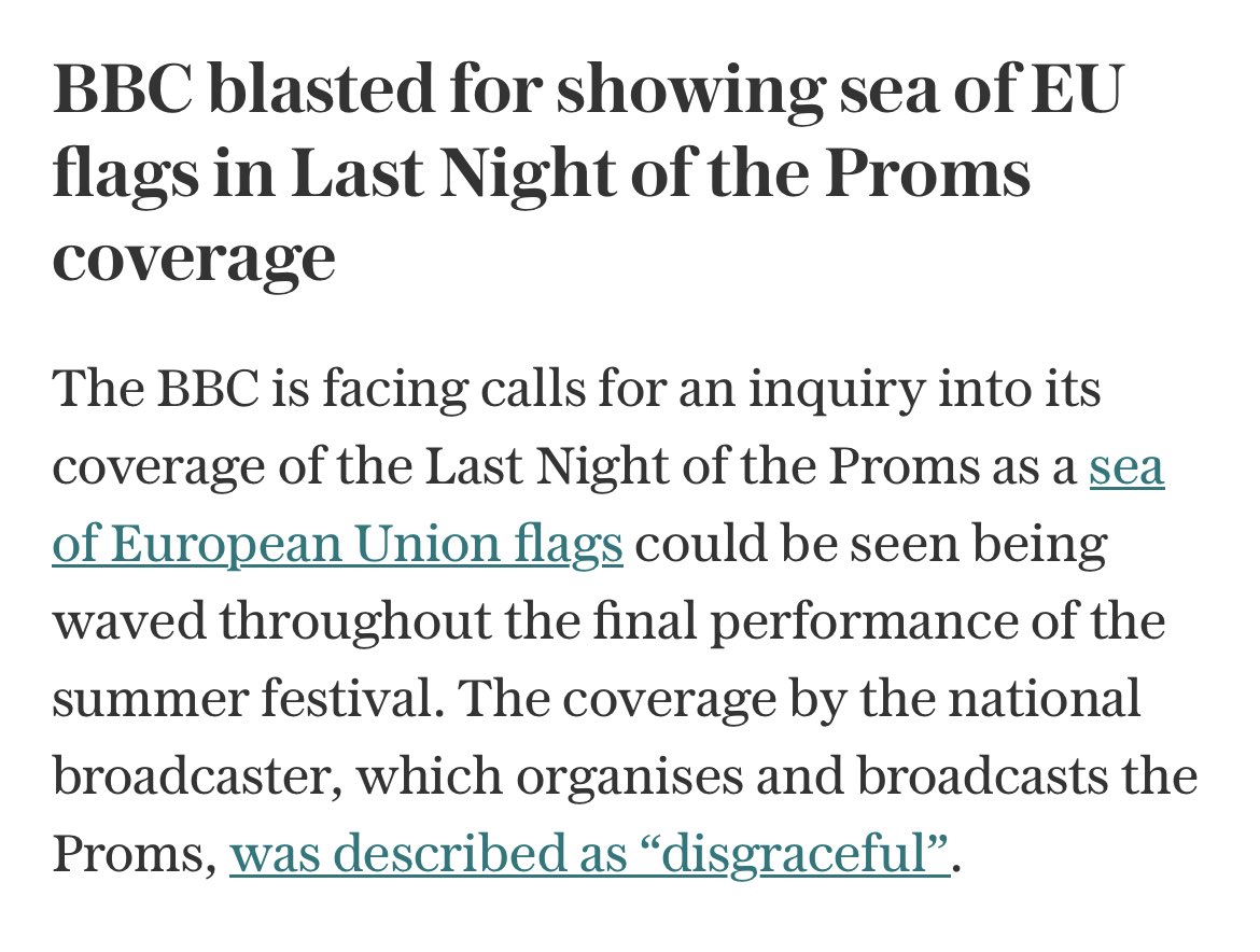 Shocked I’m telling you. Shocked by what the Telegraph is reporting. 
Just as a matter of interest was it the BBC waving the EU flags, or concert goers? Cos if it’s the latter maybe there should be a full public inquiry into - err - the public