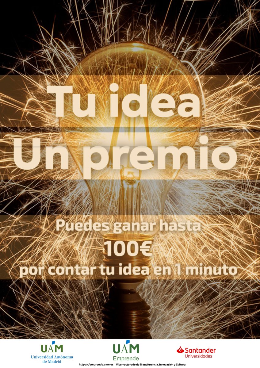 #Tuidea un #premio 🚀😎
Registra tu #idea y gana premios 👉 en la #Fiesta del #Emprendimiento <a href="/UAM_Madrid/">UAM Autónoma Madrid</a> 
✍️app.santanderx.com/events/tu-idea…