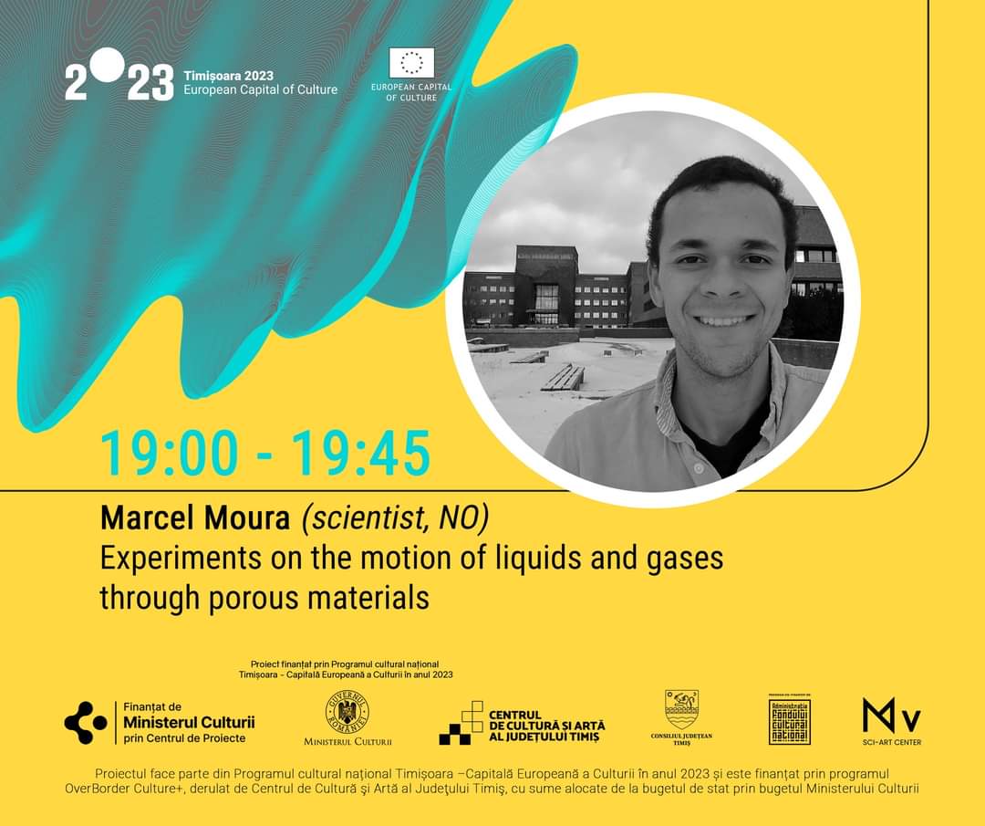 RealMarcelMoura's tweet photo. Super happy to be part of this project in Timisoara, Romania, the 2023 European Capital of Culture. On Tuesday I'll be giving a talk at an art gallery about "Experiments on the motion of liquids and gases through porous materials". @PoreLab_SFF @NjordUiO @Fysikk_UniOslo https://t.co/zCcHiUBw50