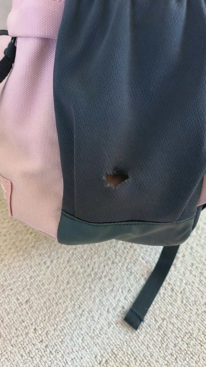 EdwardBear83's tweet photo. @johnlewishelp we bought my daughter a SuperDry Montana back pack for school and it has a hole in it after one week's use! Can you send a replacement please as she doesn't have another backpack to use in the interim. https://t.co/t2kDLGXIcD