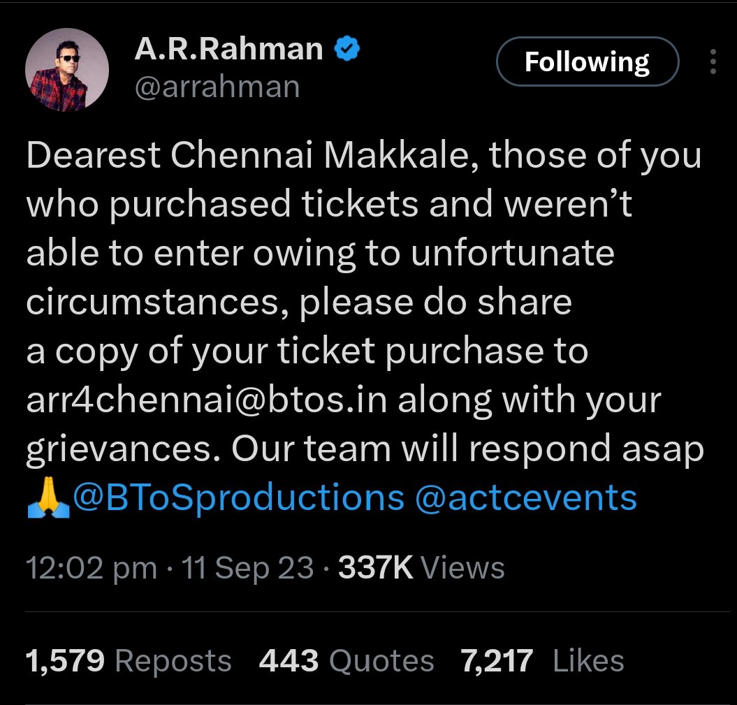 startalkies_ofl's tweet photo. Is this apology? 
#ARRahmanConcert https://t.co/1RACF9xHra