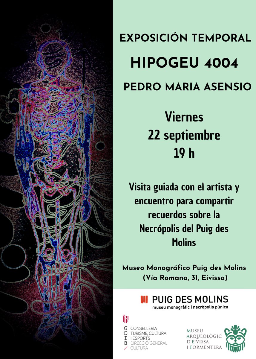 📢Desde el @MAEFmuseu nos complace invitaros a la útima visita guiada por el artista Pedro Maria Asensio a la exposición temporal 𝐇𝐈𝐏𝐎𝐆𝐄𝐔 𝟒𝟎𝟎𝟒, que tendrá lugar el viernes, 22 de septiembre, a las 19h, en el Museo Monográfico Puig des Molins (vía Romana, 31, Eivissa).