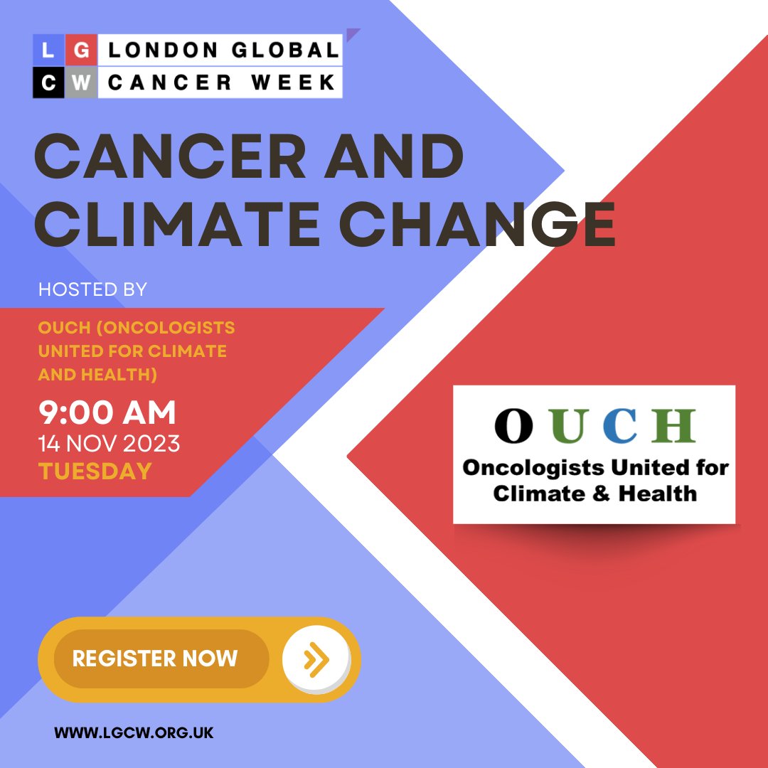 LGCW presents 🌱Cancer and Climate Change by OUCH. Discover how climate change reshapes health. Extreme events, resource shortages, and migration impact cancer care globally. Mark your calendars today >> bit.ly/3KQD3wj #LondonGlobalCancerWeek #GlobalHealth #LGCW2023