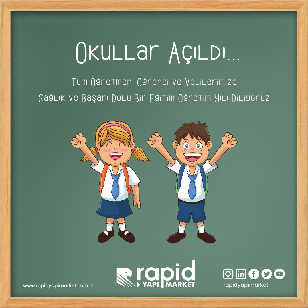 Yeni eğitim öğretim yılında tüm öğretmen ve öğrencilerimize başarılar dileriz.

#rapidyapımarket #eğitimöğretimyılı #eğitim #okul #açıldı
