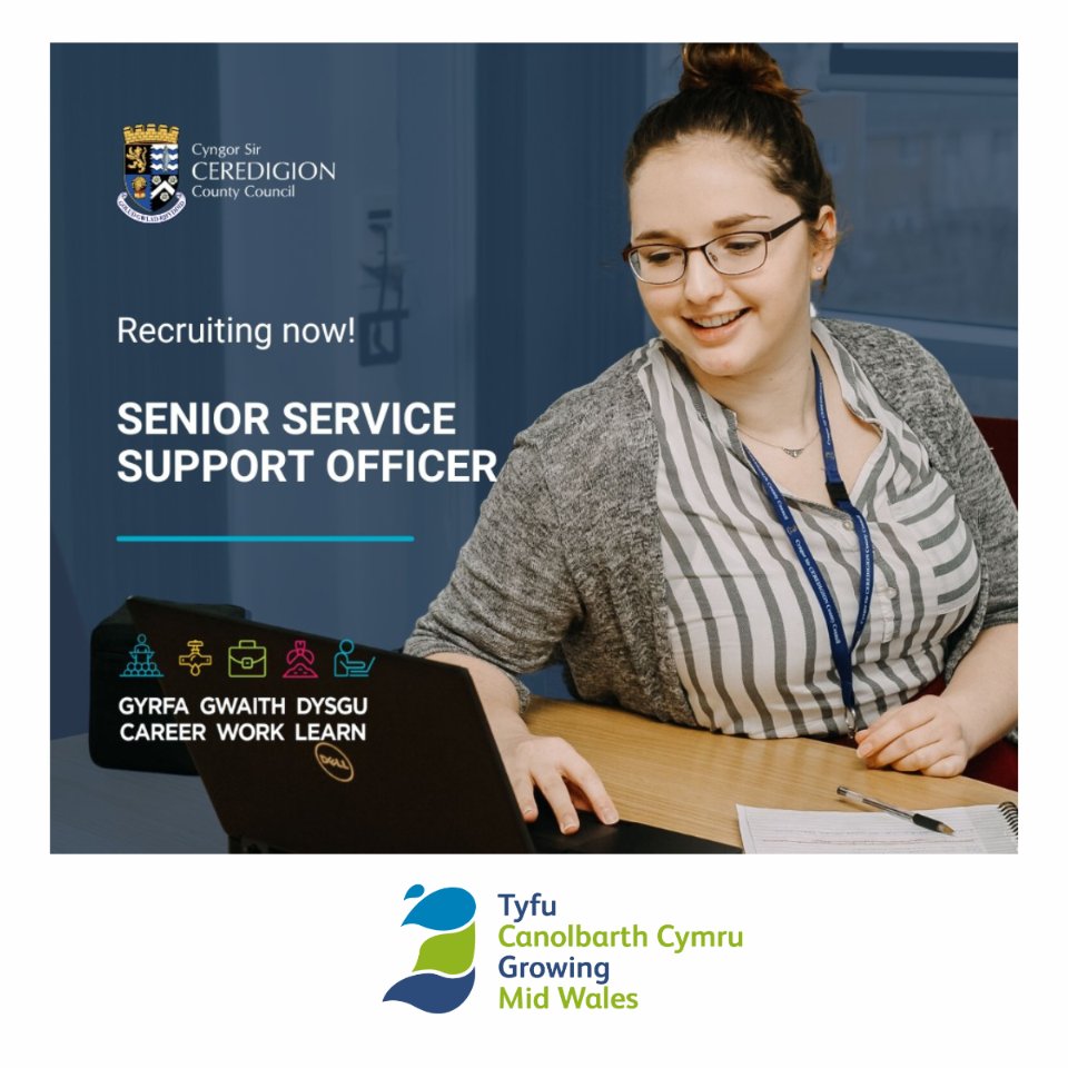 Come join Team Ceredigion as a Senior Service Support Officer! This is a great opportunity to gain experience in a wide range of services, including the Growth Deal, so if you like a varied working day, then this could be the opportunity for you 
📷careers.ceredigion.gov.uk/jobs/req104915/