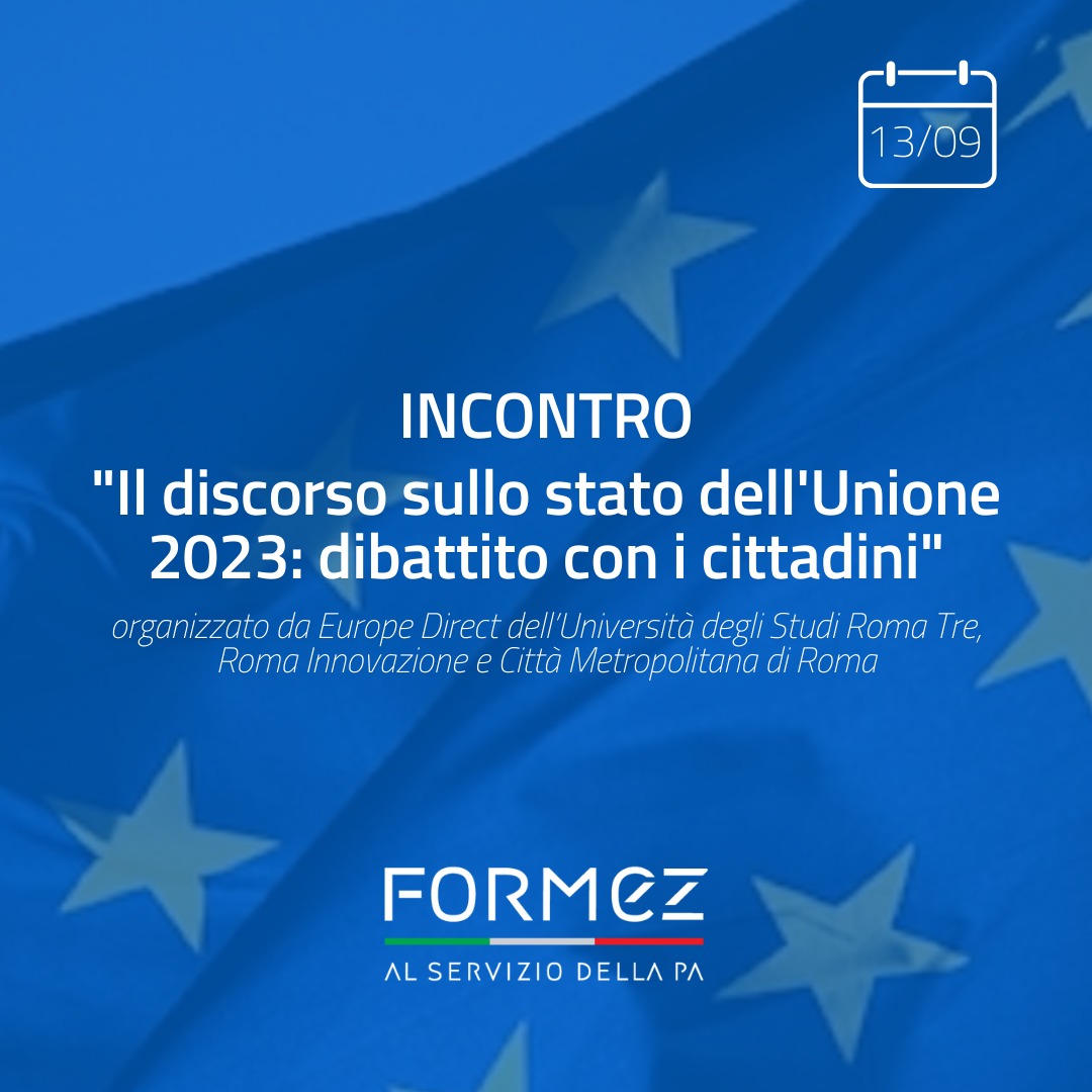 13 settembre, h9, Roma, via Ostiense, incontro partecipato dal titolo 'Il discorso sullo stato dell'Unione 2023: dibattito con i cittadini'.
Iniziativa di @edicromatre, @EdicRMInnov, operativo presso Formez, e @EDCittadiRoma.
Iscriviti!

Info👉🏻 formez.it/notizie/incont…