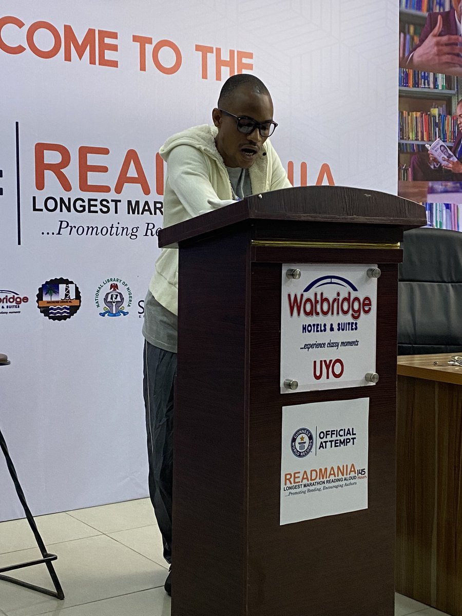 UduakUtip's tweet photo. @johnnieobot 
It was refreshing listening to John Obot  read Destiny. I have never seen the book but the author creatively weaves together words that were relate-able.
John is not just attempting to set a #GWR, he actually loves reading ❤️
#Readmania 
#JohnObotReadsAloud
#NGASTP https://t.co/wfnb6qkPow