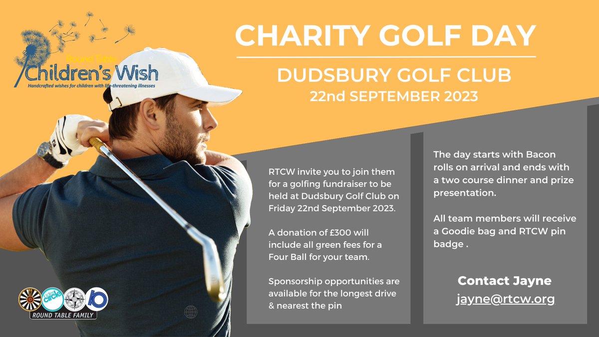 A quick reminder about our upcoming Charity Golf Day ⛳ at the prestigious Dudsbury Golf Course!  

To join us for a round of golf on the 22nd of September, simply email jayne@rtcw.org to enter your team! 🏌️

#charity #charityfundraising #charitygolfday #dorset