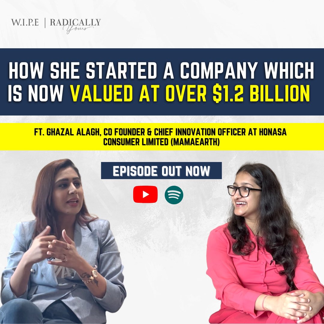 My full conversation with Ghazal Alagh, Co-Founder at MamaEarth is out now on YouTube. 

Watch it here: youtu.be/gJeYENTITBs?si…

#wipe #radicallyyours #mamaearth #wipingoutthenorm #interview
