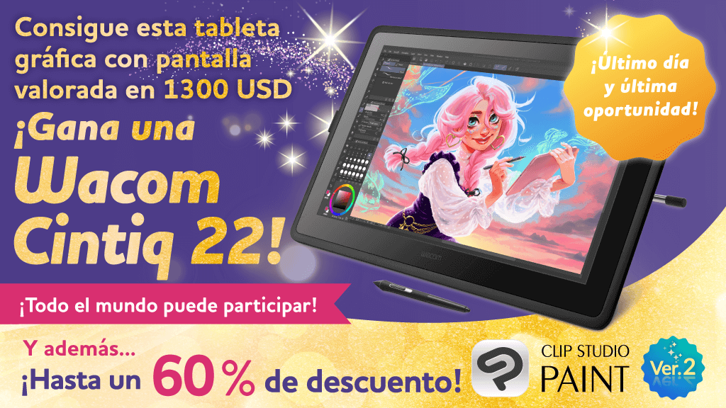 clipstudiopaint's tweet image. ¡Último día! Un afortunado ganador se llevará una tableta gráfica Wacom Cintiq 22 valorada en 1300 USD. Solo tienes que seguirnos y republicar este post.
¡Aprovecha también las rebajas de hasta un 60 % en Clip Studio Paint! Terminan el 12/9, 8:00 GMT.
clipstudio.net/promotion/give…