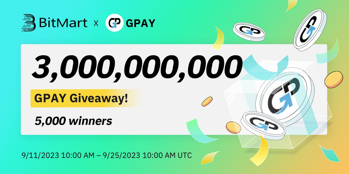🌟 #BitMart X #GPAY #Airdrop 🌟

1⃣️Follow <a href="/BitMartExchange/">BitMart</a> &amp; <a href="/BitMartResearch/">BitMart Research｜$BMX HODLer</a> &amp; <a href="/Gigapay_Gpay/">GIGAPAY</a>
2⃣️Join t.me/BitMartExchange &amp; t.me/gigapay_tg
3⃣️RT &amp; Tag 3 frds &amp; Like
4⃣️Fill forms.gle/qb4dYHPwAChiH7…

🎁5,000 winners / 3,000,000,000 $GPAY
Register 👉
