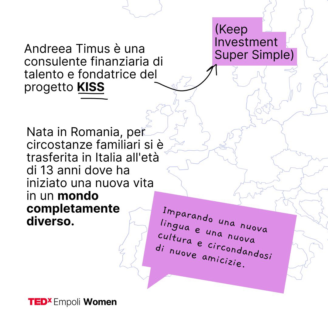 TEDxEmpoli's tweet photo. Speaker #TEDxEmpoliWomen 🚨
❌Andreea Timus❌
@AndreeaTimus 
Consulente finanziaria di successo e fondatrice di KISS (Keep Investment Super Simple), si distingue per la sua capacità di rendere semplici e accessibili concetti finanziari complessi. 
#tedxempoli #andreeatimus https://t.co/lDPqUTVJ7e