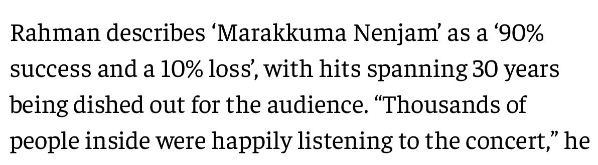 pavitrash_'s tweet photo. Let me rephrase this so it would be an actual reflection of the truth:
“Marakkuma Nenjam was a 100% failure. Thousands of audience were outside being suffocated and trampled on while Rahman and his team along with the organizers put up a show for those on the VIP rows.” https://t.co/NM6uxVuR1Z
