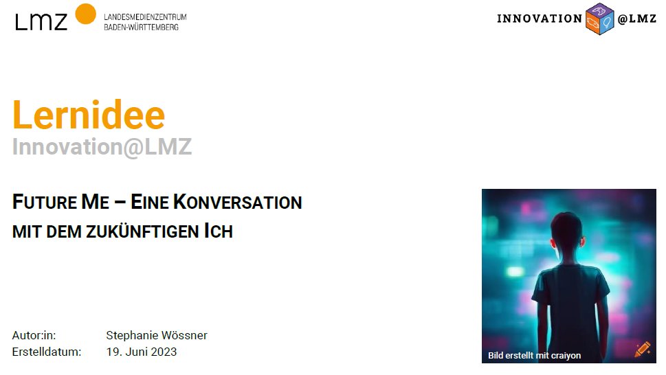 petiteprof79's tweet image. 🌌⏳Frag dein zukünftiges Ich! In der Lernidee #FutureMe begeben sich deine Lernenden auf eine geistige #Zeitreise &amp;amp; schreiben einen Brief an ihr zukünftiges Ich. Was antwortet die #KI?🤖✍️Probier es direkt aus!▶️sesam.lmz-bw.de/details/609834 #twlz #edubw #zukunftgestalten @lmz_bw