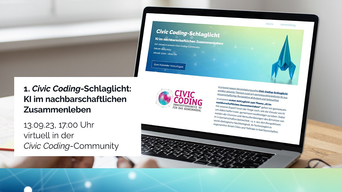 Wie können wir das nachbarschaftliche Zusammenleben durch #KI ökologisch &amp; sozial nachhaltiger gestalten? Das diskutieren Expert:innen in unserem 1. virtuellen #CivicCoding-Schlaglicht am Mittwoch ab 17 Uhr.

Meldet euch noch an und seid live dabei 👉 brnw.ch/21wCslk