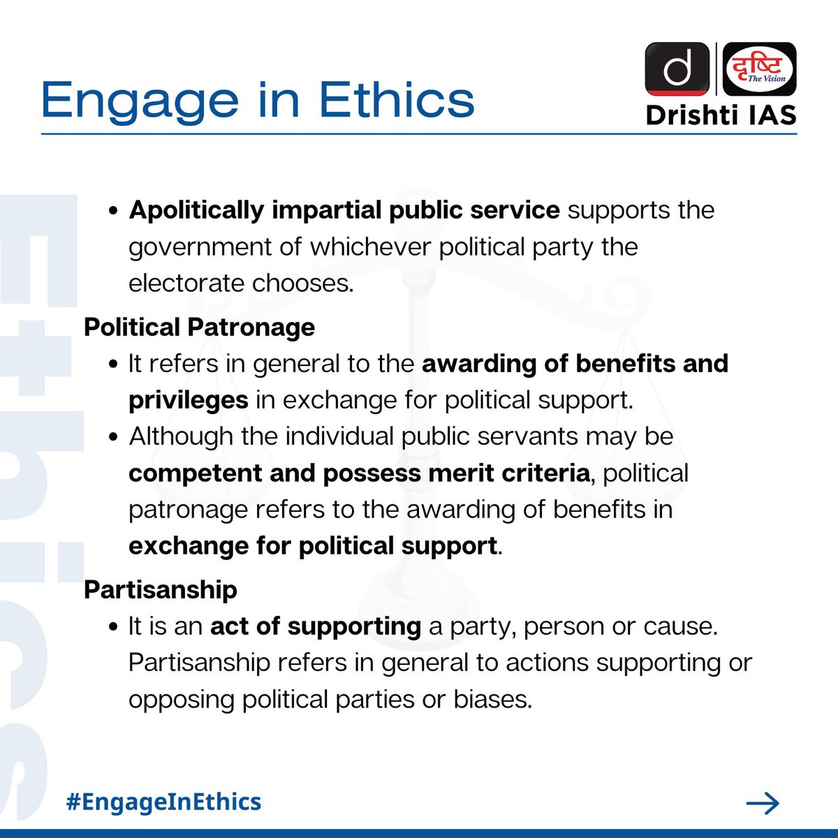 drishtiiaseng's tweet photo. #EngageInEthics to brush up your problem-solving approach to various issues and conflicts in society. Read to learn more about this wonderful subject!
#DrishtiGuideToGS #Ethics #Governance #Ethical #FoundationalValues #GS4 #UPSC #IAS #Prelims2024 #DrishtiIAS #DrishtiIASEnglish https://t.co/dWbxwqeu9d