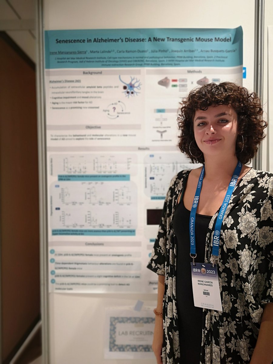 During this morning @IreneGManzanar1 is presenting our work about senescence in AD! Pass by the poster B57 to discuss the data with her. #IBRO2023 @IBROorg
