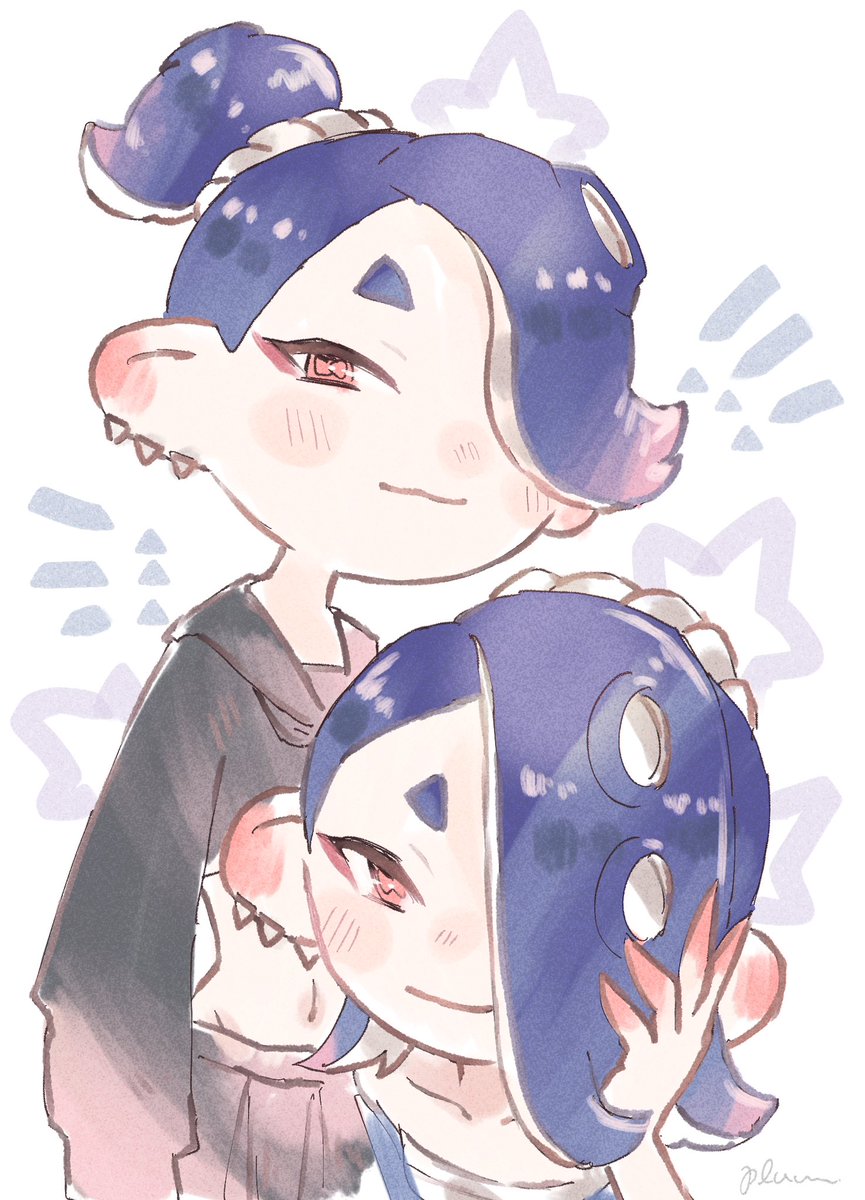 nejiri hachimaki tentacle hair smile hair over one eye octarian multiple earrings blue hair  illustration images