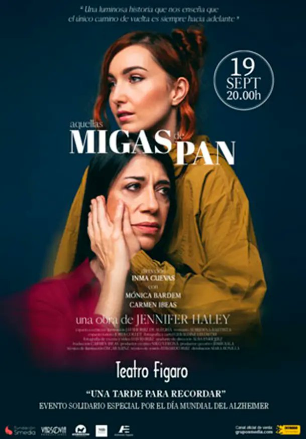 Hazte con tus entradas solidarias para la Fundación Alzheimer España. Obra de teatro #aquellasmigasdepan en el Teatro Fígaro de Madrid. El día 19 de Septiembre a las 20:00h. También hay Fila Cero si no puedes asistir. Más información en mi web:

terapiaensudomicilio.com/obra-en-el-tea…