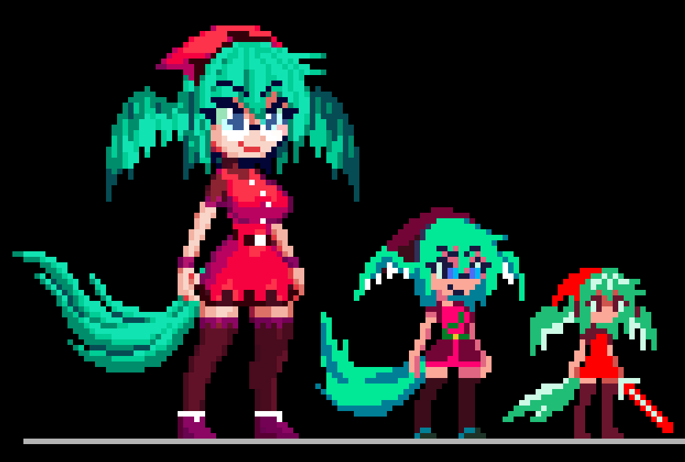 Here are all of the Misa Sprites in order of size. #pixelart #anime