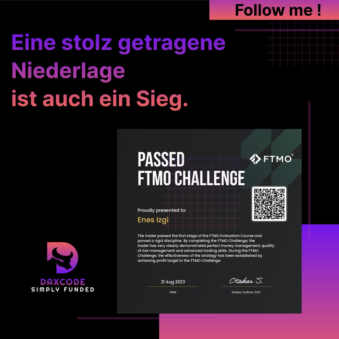📉 Trading-Lektion: Disziplin ist der Schlüssel! 💪

In der FTMO 100K Challenge habe ich gelernt, wie wichtig es ist, sich an bewährte Regeln zu halten. Der Daxcode führte mich zum Erfolg, aber Übermut kostete mich eine große Chance. 😔
 #Trading #Disziplin #FTMO #Erfolg #Daxcode