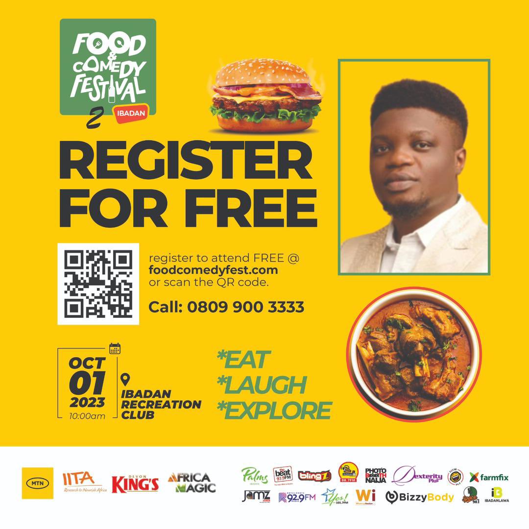 Come enjoy the great taste of various delicacies, fruits and flavors X a mind blowing / comic-relieving/ experience with <a href="/asiricomedy/">DAMILARE ASIRI</a> 

#foodcomedyfest 
#foodvendors #ibadanfoodie #instafoodie

<a href="/FoodNComedyFest/">FoodComedyFest IB</a>