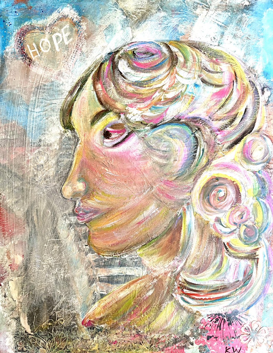 Mixed media -collage - acrylics - #portrait #art #mixedmedia #acrylics #collage #dailyart  #paintdaily #artontwitter #practice #woman #face #hope #alwayshope  #suffolk #suffolkart #sudbury #papertwists