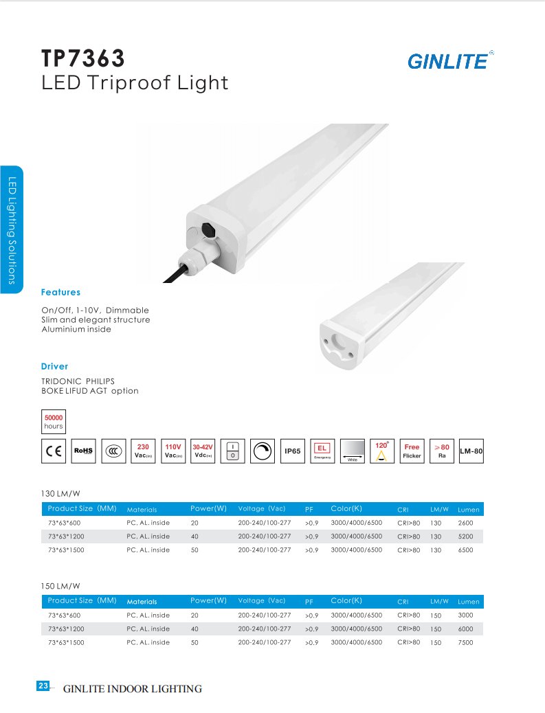powershinetech's tweet image. GINLITE LED Tri-proof Light TA7363 Series.

Features
- On/Off,1-10V，Dimmable.
- Slim and elegant structure.
- Aluminium inside.

#ledlighting #triprooflight #waterproof #dustproof #corrosionprevention #industriallighting